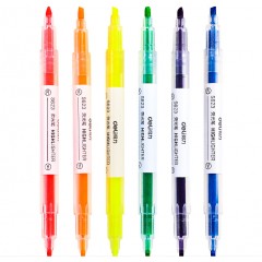 得力S623双头荧光笔标记笔学生用6支/盒 红色