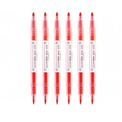 得力S623双头荧光笔标记笔学生用6支/盒 红色