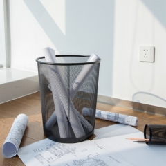 得力(deli)φ29.5cm大号金属网状圆纸篓 办公家用垃圾桶 黑色9189