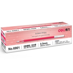 得力(deli)0.5mm半针管红色笔芯 中性笔水笔签字笔替芯 20支/盒6901（单位：盒）