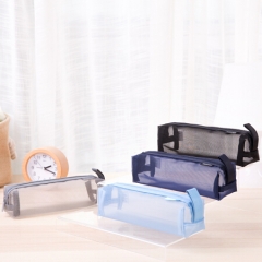 得力(deli)大容量方型笔袋/尼龙网纱包袋/手提铅笔收纳袋 格调灰66747