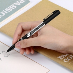 得力(deli)0.5mm黑色大容量中性笔 碳素水笔签字笔 12支/盒S33