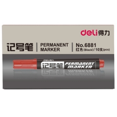 得力(deli)6881红色粗头物流油性记号笔大头笔 10支/盒