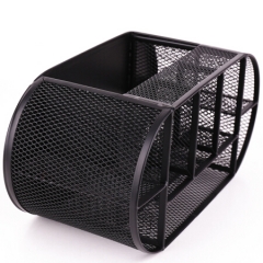 得力8902金属网办公桌面收纳盒 多功能九格组合笔筒 黑色