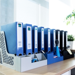 得力78980 带笔筒多功能三联文件框 PC材质(黑）