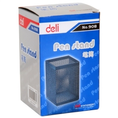 得力(deli)金属网纹方形笔筒 办公桌面收纳盒 黑色908