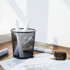 得力9190中号金属网状圆纸篓/垃圾桶26.6cm 黑色