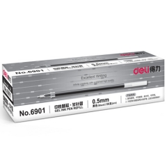 得力(deli)0.5mm半针管黑色中性笔笔芯 水笔签字笔替芯 20支/盒6901（单位：盒）