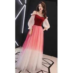 晚礼服女2019新款一字肩长款名媛宴会优雅显瘦主持人连衣裙 红色 M